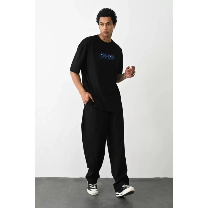 MARSiLYAN- Unisex Baskılı Oversize T-Shirt - Siyah
