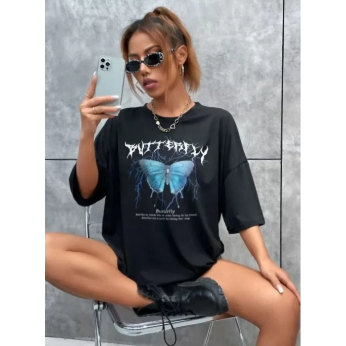 MARSiLYAN- Unisex Baskılı Oversize T-Shirt - Siyah