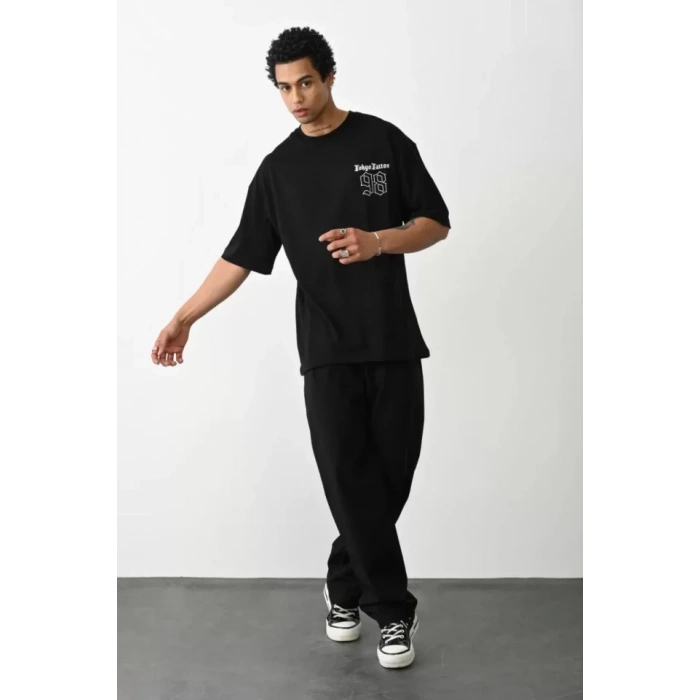 MARSiLYAN- Unisex Baskılı Oversize T-Shirt - Siyah