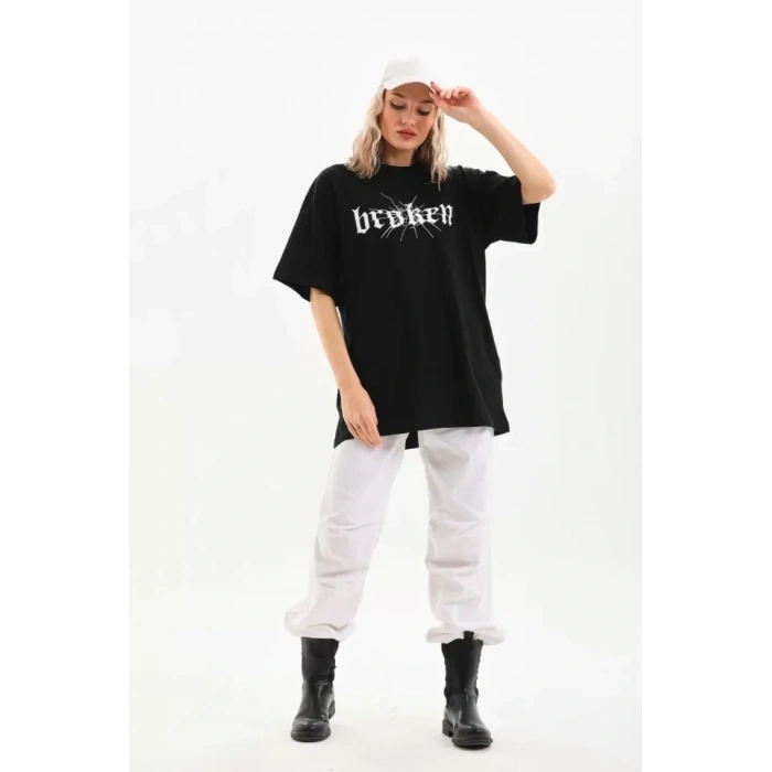 MARSiLYAN- Unisex Baskılı Oversize T-Shirt - Siyah