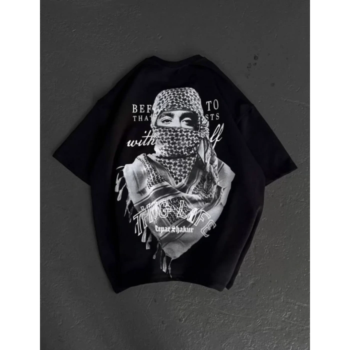 MARSiLYAN- Unisex Baskılı Oversize T-Shirt - Siyah