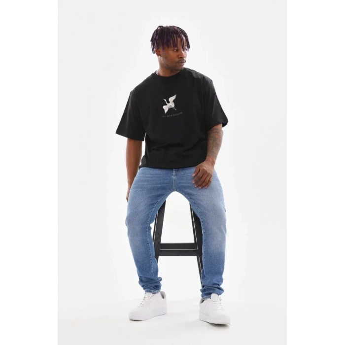 MARSiLYAN- Unisex Baskılı Oversize T-Shirt - Siyah