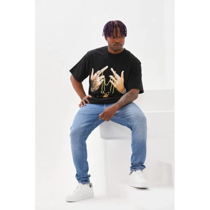 MARSiLYAN- Unisex Baskılı Oversize T-Shirt - Siyah