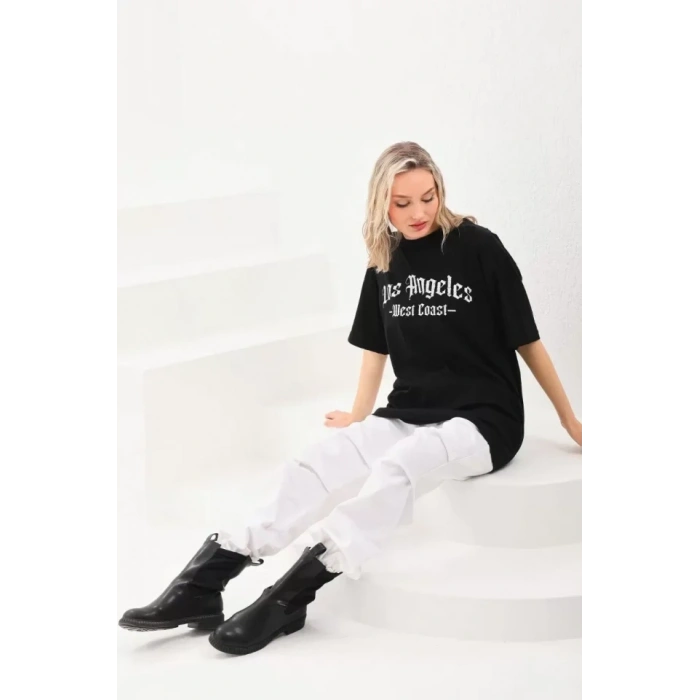 MARSiLYAN- Unisex Baskılı Oversize T-Shirt - Siyah