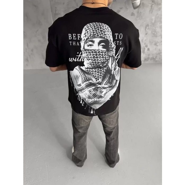MARSiLYAN- Unisex Baskılı Oversize T-Shirt - Siyah