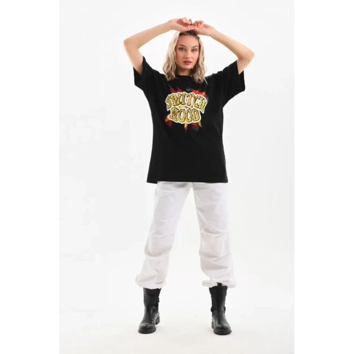 MARSiLYAN- Unisex Baskılı Oversize T-Shirt - Siyah