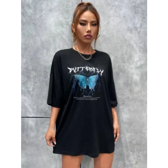 MARSiLYAN- Unisex Baskılı Oversize T-Shirt - Siyah