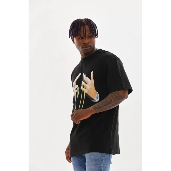 MARSiLYAN- Unisex Baskılı Oversize T-Shirt - Siyah