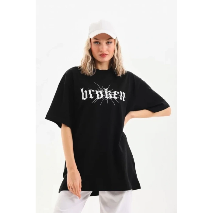 MARSiLYAN- Unisex Baskılı Oversize T-Shirt - Siyah