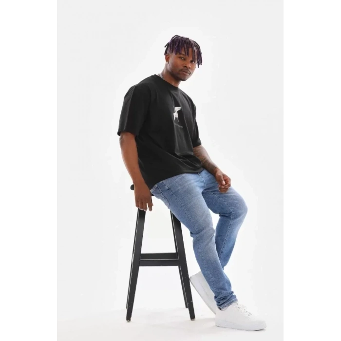 MARSiLYAN- Unisex Baskılı Oversize T-Shirt - Siyah