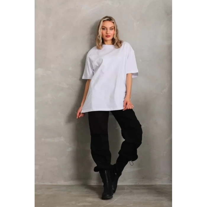 MARSiLYAN- Unisex Bisiklet Yaka 20/1 Düz Oversize T-Shirt - Beyaz