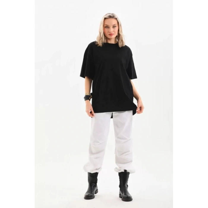 MARSiLYAN- Unisex Bisiklet Yaka 20/1 Düz Oversize T-Shirt - Siyah