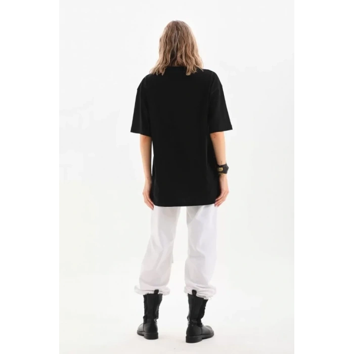 MARSiLYAN- Unisex Bisiklet Yaka 20/1 Düz Oversize T-Shirt - Siyah
