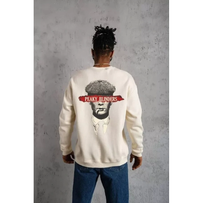 MARSiLYAN- Unisex Bisiklet Yaka Baskılı Oversize Sweatshirt - Beyaz