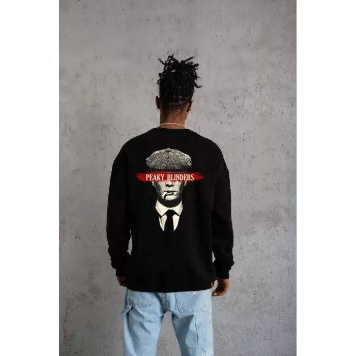 MARSiLYAN- Unisex Bisiklet Yaka Baskılı Oversize Sweatshirt - Siyah