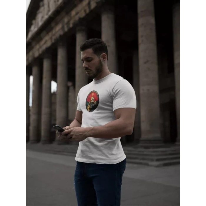 MARSiLYAN- Unisex Bisiklet Yaka Baskılı Oversize T-Shirt - Beyaz