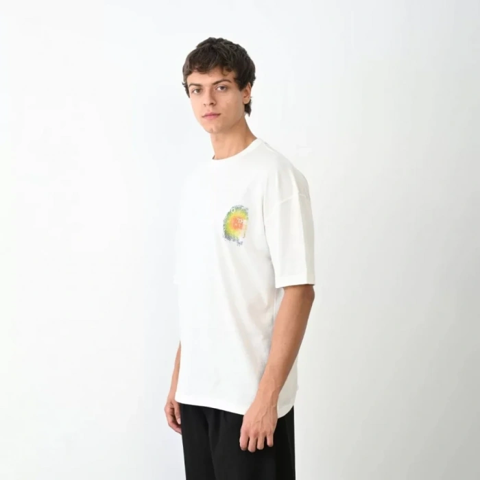 MARSiLYAN- Unisex Bisiklet Yaka Baskılı Oversize T-Shirt - Beyaz