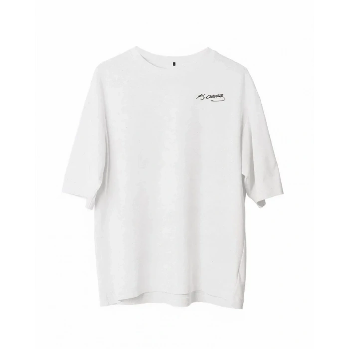 MARSiLYAN- Unisex Bisiklet Yaka Baskılı Oversize T-Shirt - Beyaz