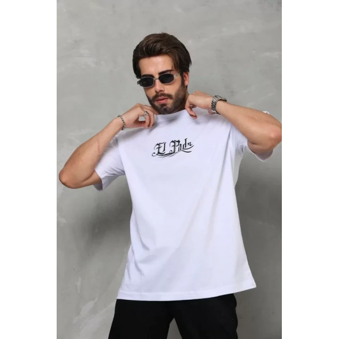 MARSiLYAN- Unisex Bisiklet Yaka Baskılı Oversize T-Shirt - Beyaz