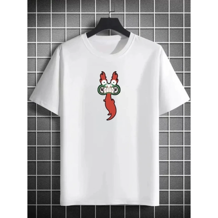 MARSiLYAN- Unisex Bisiklet Yaka Baskılı Oversize T-Shirt - Beyaz
