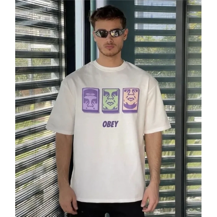 MARSiLYAN- Unisex Bisiklet Yaka Baskılı Oversize T-Shirt - Beyaz