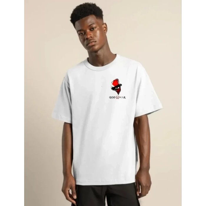 MARSiLYAN- Unisex Bisiklet Yaka Baskılı Oversize T-Shirt - Beyaz