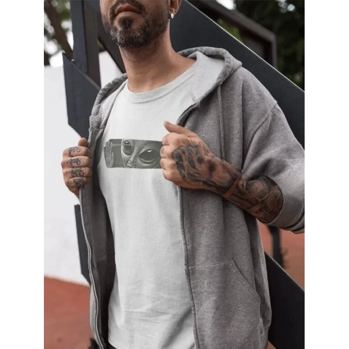 MARSiLYAN- Unisex Bisiklet Yaka Baskılı Oversize T-Shirt - Beyaz
