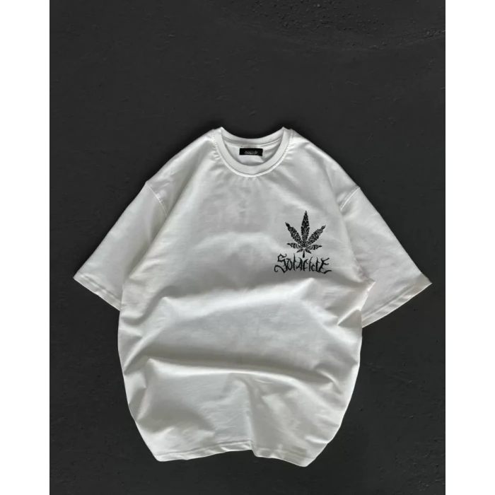 MARSiLYAN- Unisex Bisiklet Yaka Baskılı Oversize T-Shirt - Beyaz