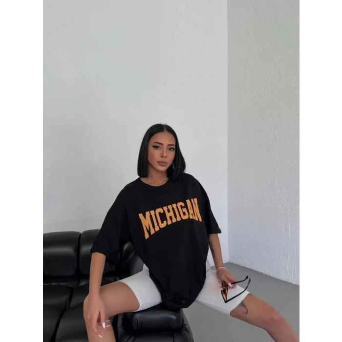 MARSiLYAN- Unisex Bisiklet Yaka Baskılı Oversize T-Shirt - Beyaz