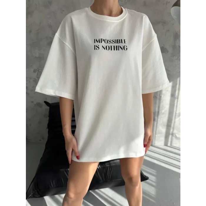 MARSiLYAN- Unisex Bisiklet Yaka Baskılı Oversize T-Shirt - Beyaz