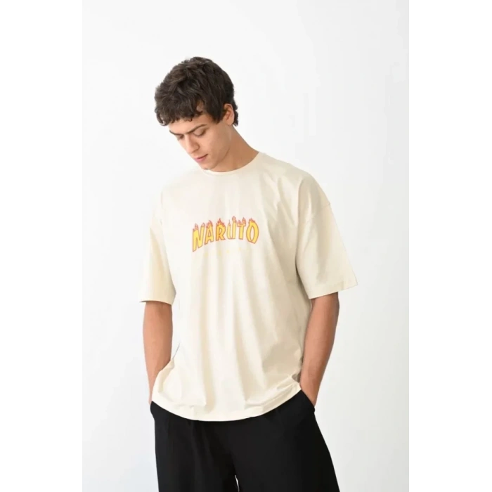 MARSiLYAN- Unisex Bisiklet Yaka Baskılı Oversize T-Shirt - Beyaz