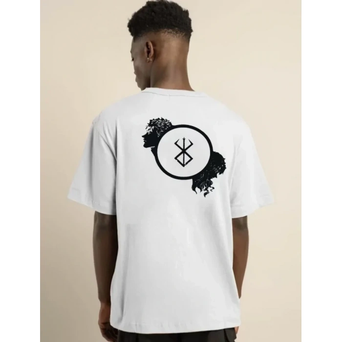 MARSiLYAN- Unisex Bisiklet Yaka Baskılı Oversize T-Shirt - Beyaz