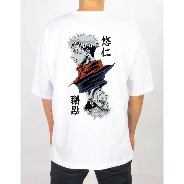 MARSiLYAN- Unisex Bisiklet Yaka Baskılı Oversize T-Shirt - Beyaz