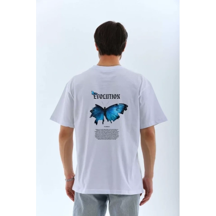 MARSiLYAN- Unisex Bisiklet Yaka Baskılı Oversize T-Shirt - Beyaz