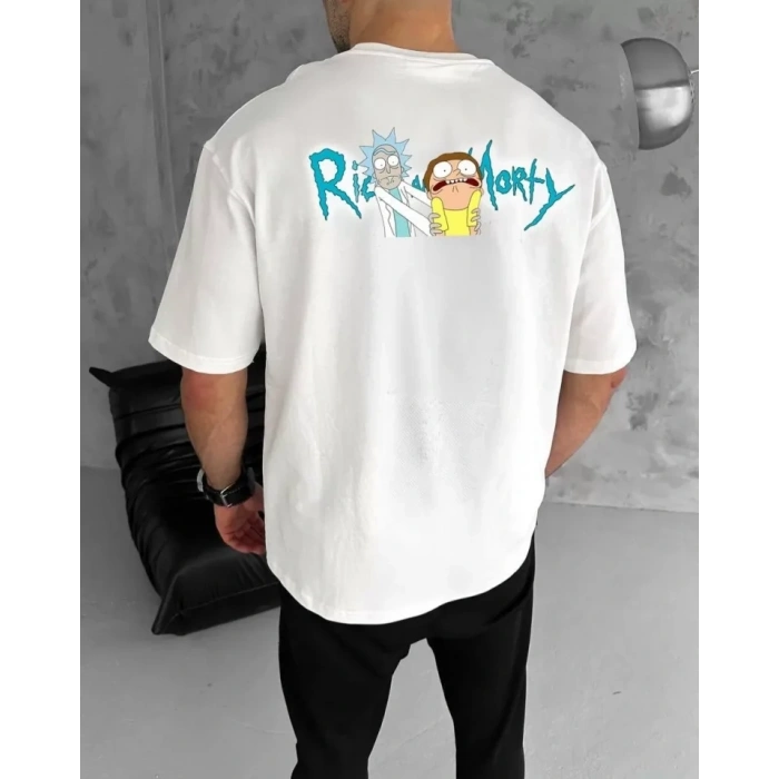 MARSiLYAN- Unisex Bisiklet Yaka Baskılı Oversize T-Shirt - Beyaz