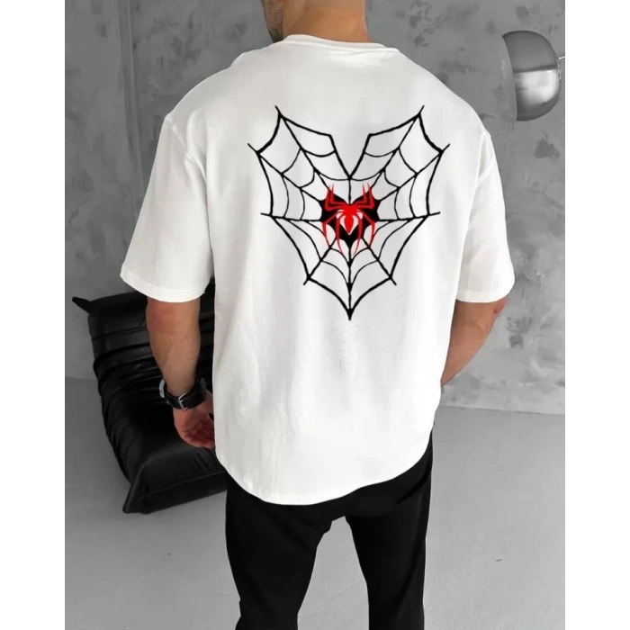 MARSiLYAN- Unisex Bisiklet Yaka Baskılı Oversize T-Shirt - Beyaz