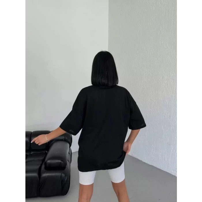 MARSiLYAN- Unisex Bisiklet Yaka Baskılı Oversize T-Shirt - Beyaz