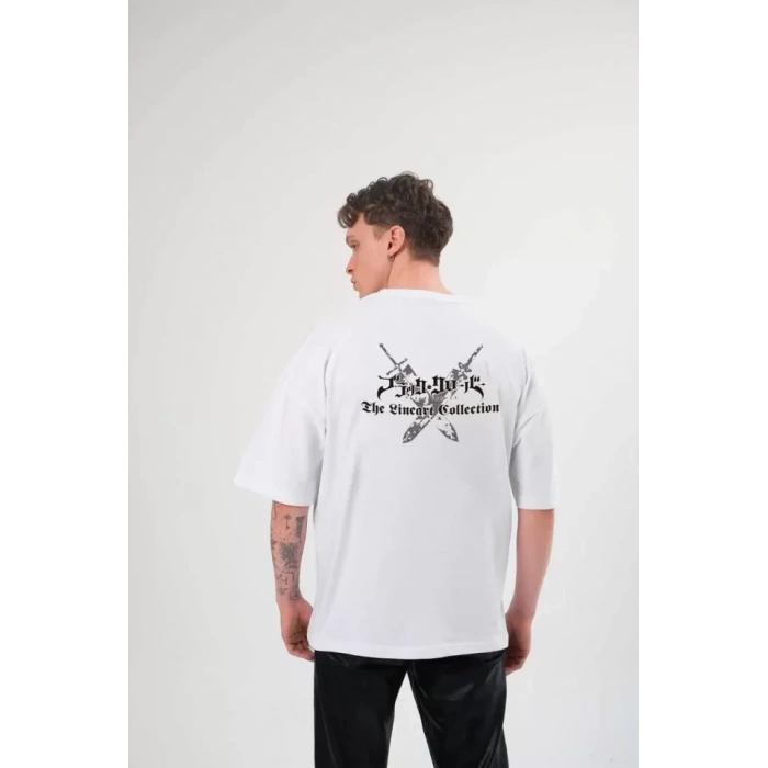 MARSiLYAN- Unisex Bisiklet Yaka Baskılı Oversize T-Shirt - Beyaz