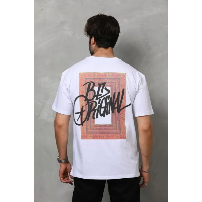 MARSiLYAN- Unisex Bisiklet Yaka Baskılı Oversize T-Shirt - Beyaz