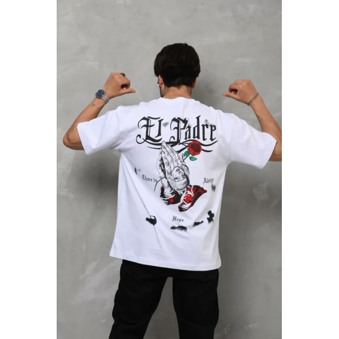 MARSiLYAN- Unisex Bisiklet Yaka Baskılı Oversize T-Shirt - Beyaz