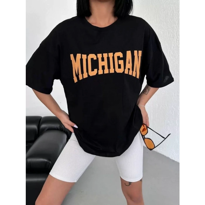 MARSiLYAN- Unisex Bisiklet Yaka Baskılı Oversize T-Shirt - Beyaz