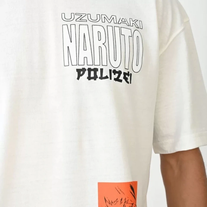 MARSiLYAN- Unisex Bisiklet Yaka Baskılı Oversize T-Shirt - Beyaz