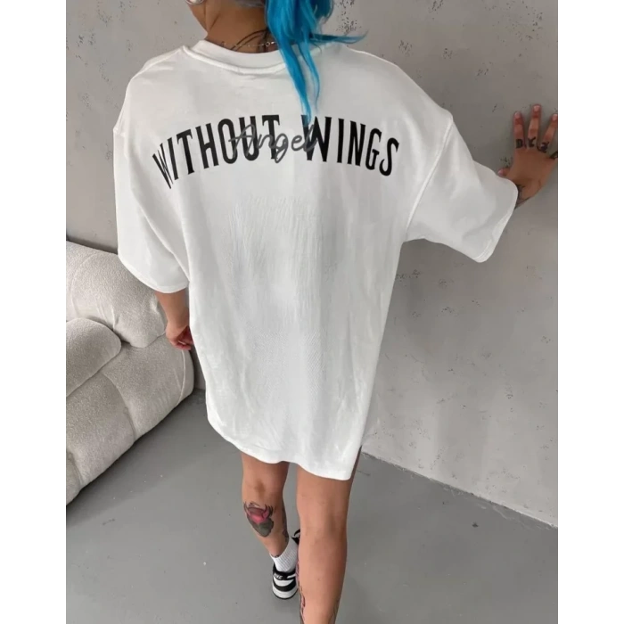 MARSiLYAN- Unisex Bisiklet Yaka Baskılı Oversize T-Shirt - Beyaz