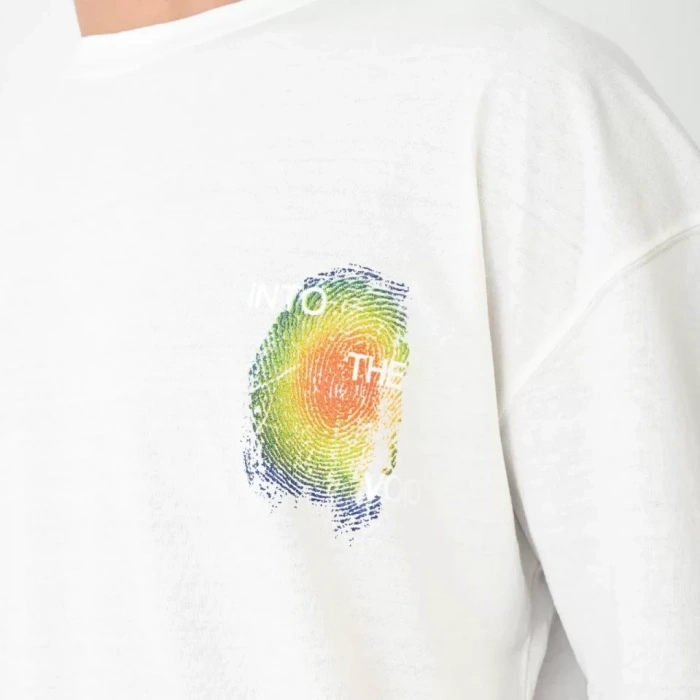 MARSiLYAN- Unisex Bisiklet Yaka Baskılı Oversize T-Shirt - Beyaz