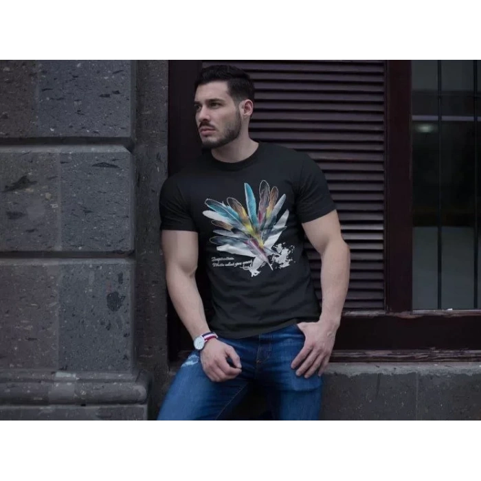 MARSiLYAN- Unisex Bisiklet Yaka Baskılı Oversize T-Shirt - Siyah