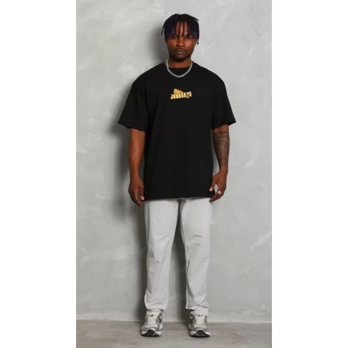 MARSiLYAN- Unisex Bisiklet Yaka Baskılı Oversize T-Shirt - Siyah