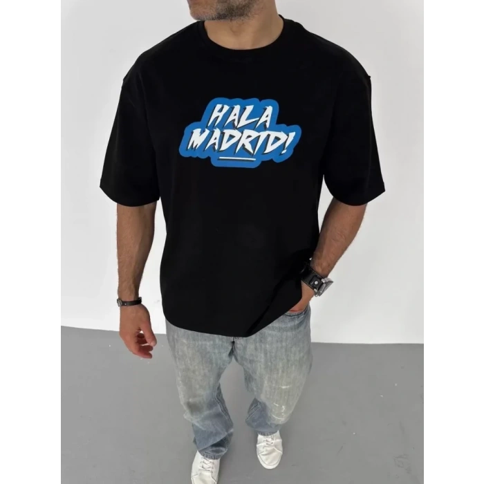 MARSiLYAN- Unisex Bisiklet Yaka Baskılı Oversize T-Shirt - Siyah