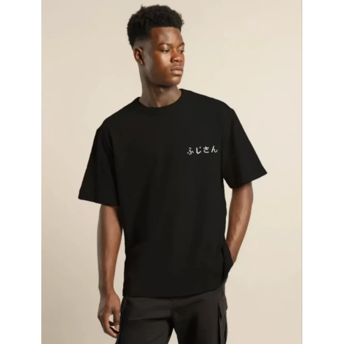 MARSiLYAN- Unisex Bisiklet Yaka Baskılı Oversize T-Shirt - Siyah