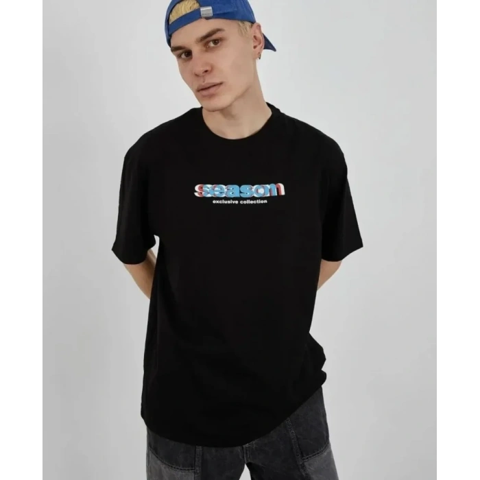 MARSiLYAN- Unisex Bisiklet Yaka Baskılı Oversize T-Shirt - Siyah