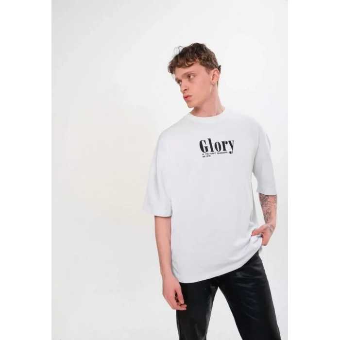 MARSiLYAN- Unisex Bisiklet Yaka Baskılı Oversize T-Shirt - Siyah